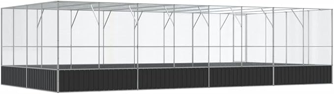 vidaXL Aviary with Extension - Large Galvanized Steel Bird Cage, Parrot/Bird Aviary, Small Animal Housing, 327.6"x163"x83.5", Lockable Door, Silver and Anthracite