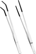 2 Pcs Stainless Steel Reptile Feeding Tweezers, Long Straight Curved Tweezers for Aquarium Fish Tank Plant Terrarium Bearded Dragon Food Tongs with Rubber Tip