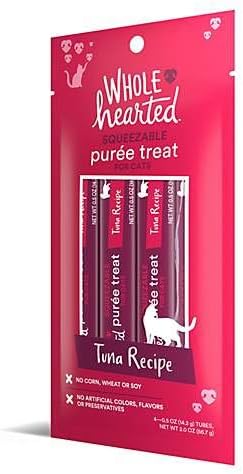 WholeHearted Cat Treats, Tuna Recipe Squeezable Purée, 4 Tubes, 0.5 oz Each