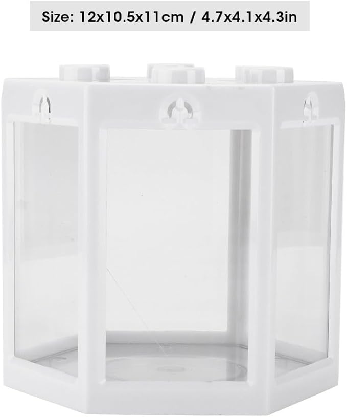 4.7 Inch Hexagonal Mini Aquarium Tank Leak-Proof Plastic Stackable Portable Fish Tank for Desk Decor Terrarium Habitat(White)
