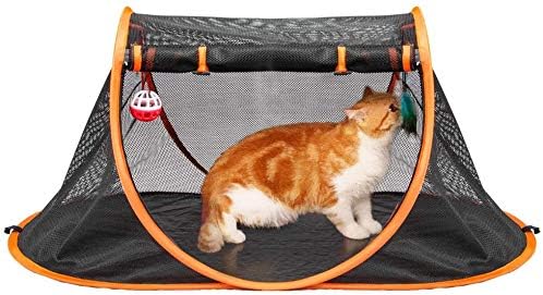 Portable Cat Mesh Tent Pet Cage,Pop Up Crate,Foldable Kennel,Indoor,Outdoor,Comfy Puppy House-Washable Fabric for Small Animals with 2 Cat Toys, Carry Bag & 2 Stakes