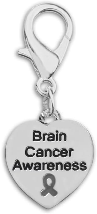 Gray Ribbon Hanging Charm for Brain Cancer, Asthma and Diabetes Awareness - Perfect for Bracelets, Purses, Zipper Pull, Dog & Cat’s Collar, Support Groups, Fundraisers and More!