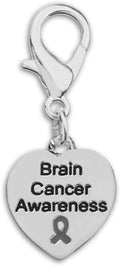 Gray Ribbon Hanging Charm for Brain Cancer, Asthma and Diabetes Awareness - Perfect for Bracelets, Purses, Zipper Pull, Dog & Cat’s Collar, Support Groups, Fundraisers and More!