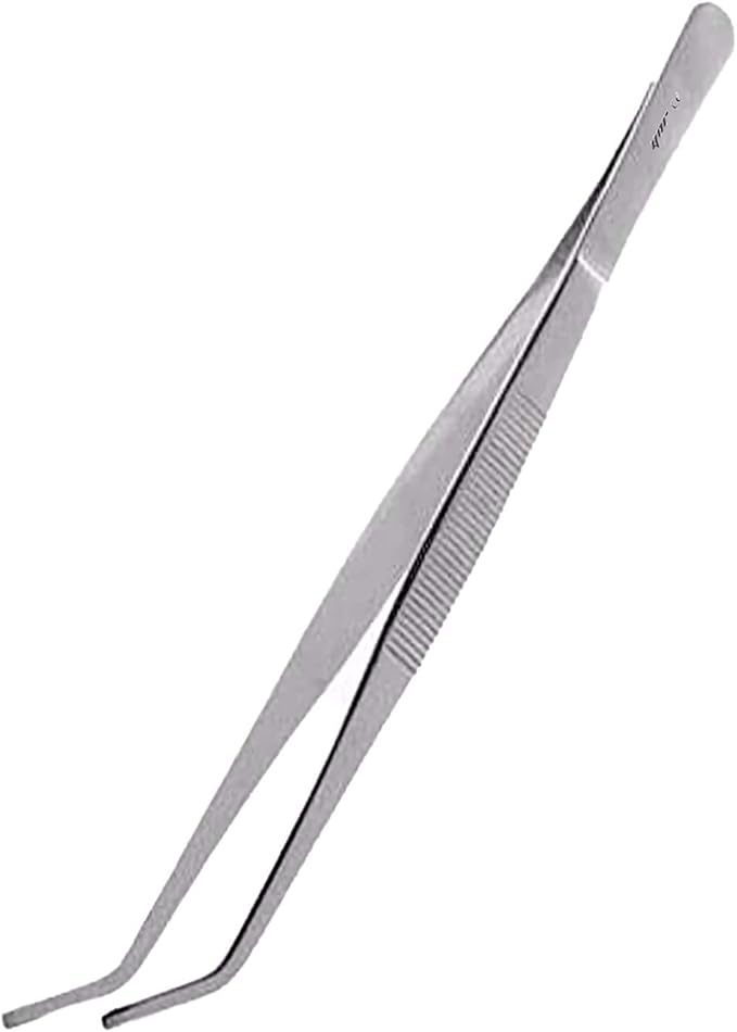 YNR Reptiles Feeding Tongs Tweezers Hospitals Aquarium Fish Tank Tools Aquatic Metal Stainless Steel (Curved, 11 Inches)