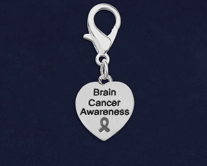 Gray Ribbon Hanging Charm for Brain Cancer, Asthma and Diabetes Awareness - Perfect for Bracelets, Purses, Zipper Pull, Dog & Cat’s Collar, Support Groups, Fundraisers and More!