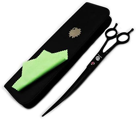 Purple Dragon 9.0" Black Twin Tails Upward Curved Blade Pet Grooming Scissors Dog Hair Cutting Shears with Bag for Professional Left Handed or Right Hand Pet Grooomer (Black Upward Curved)