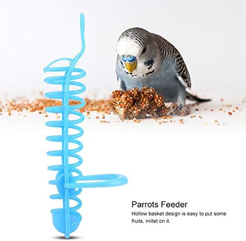 Parrots Food Basket Birds Feeding Perch Stand Fruit Vegetable Container Birds Feeders Plastic Parrot Bird Cage Hanging Foraging Toys(Blue)