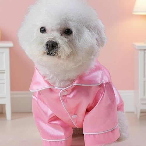 Cat Puppy Costume Elegant Satin Pajamas with Bow Headband 2PCs Set Pet Sleepwear Cute Pet Outfit Cosplay Partywear Photoshoots (Pink Set,Small)