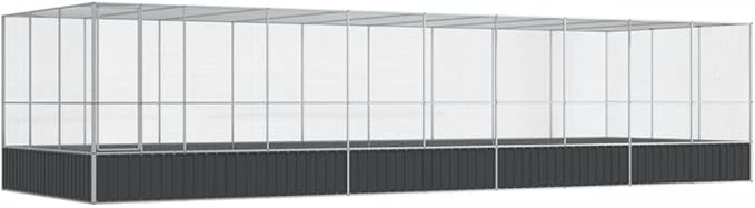 vidaXL Steel Aviary with Extension - Large Flight Cage for Small Animals - Silver and Anthracite - 366.9"x120.9"x83.5"