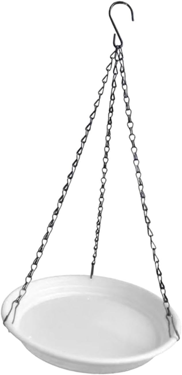 Hanging Bird Feeder and Waterer Tray Water Feeding Bowl Garden Decor with Chains Sturdy Birds Water Station for Backyard Yard, White