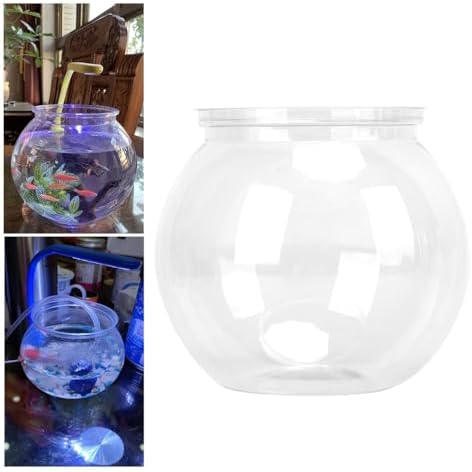 4.9x3.9 Inch Mini Plastic Transparent Fish Bowl Shatterproof Aquarium for Small Fish Desk Decor Tank with High Light Transmittance(M)