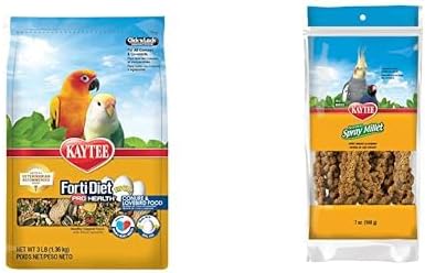 Kaytee Forti-Diet Pro Health Egg-Cite Pet Conure & Lovebird Food, 3 lb Spray Millet Treat for Pet Birds, 7 oz Bundle