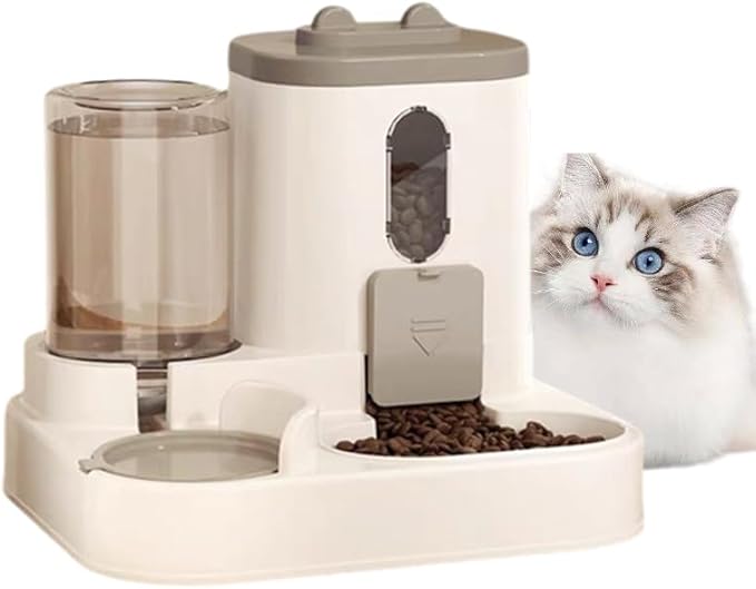 Two-in-One Upgraded Gravity Pets Feeder and Water Dispenser Combo Set, Pet Cat Dog Automatic Feeder and Water Dispenser for Small and Medium Pets Cats Dogs, Large Capacity & Washable