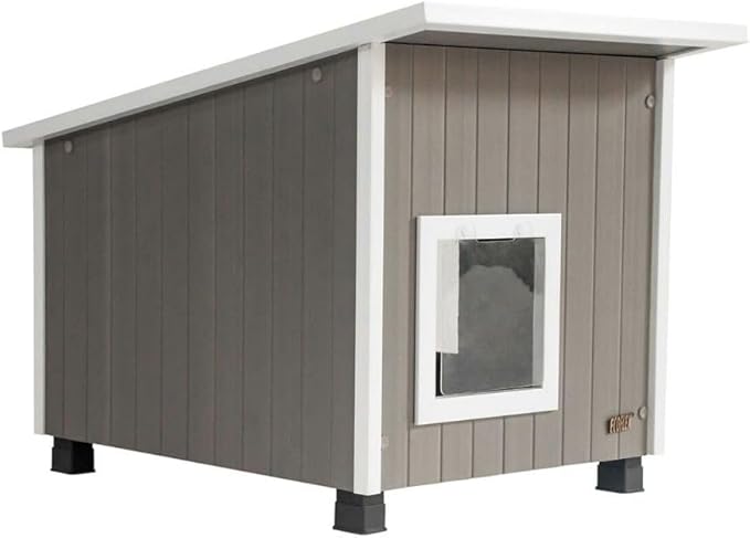 New Age Pet ECOFLEX Outdoor Cat House X-Large Weather Resistant, Raised Floor, Dual Vinyl Flaps, 30% Bigger, 28" W x 20" H