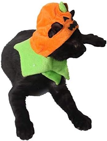 Idepet Cat Costume Pumpkin Hat for Cats, Adjustable Halloween Cap Hat Cute Pumpkin Cloak Outfits for Kittens Puppies