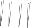 FRCOLOR 4pcs Stainless Steel Plant Tweezers Straight Curved Aquatic Tools for Fish Tank Maintenance Resistant for Precise Plant Positioning