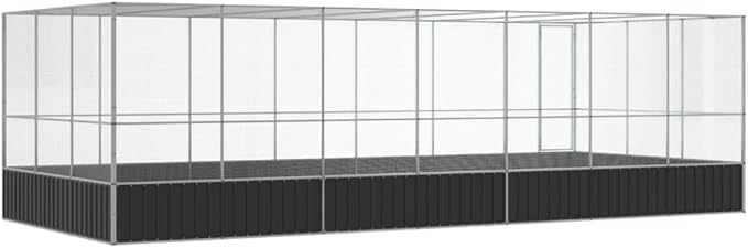 vidaXL Aviary with Extension – Silver Steel Bird Cage, Spacious 285.4"x120.9"x83.5", Mesh Grid, Lockable Door