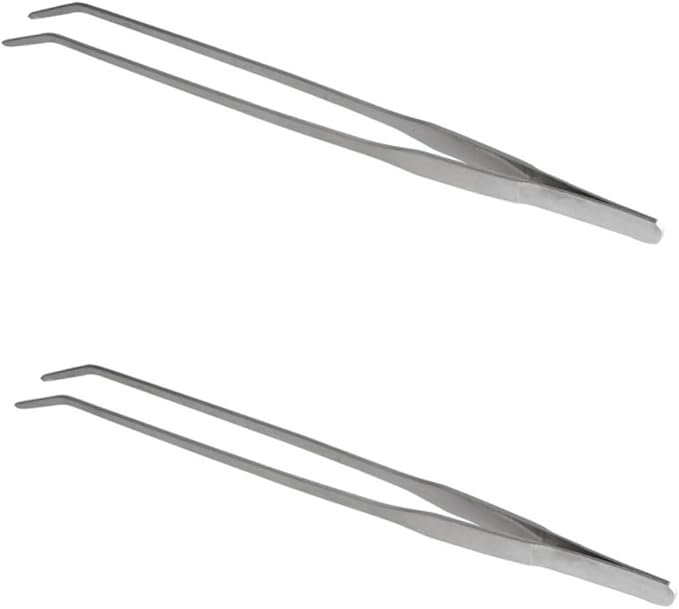 Didiseaon 2pcs Curved Tip Tweezers Stainless Steel Aquatic Plant Tongs for Fish Tank Plant Care Ergonomic Design for Easy Trimming for Aquarists