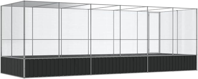 vidaXL Bird Aviary with Extension - 246.1"x81.5"x83.5" Galvanized Steel Cage - Lockable Door - Suitable for Birds, Rabbits, and Small Animals - Outdoor/Indoor Use - Silver Color