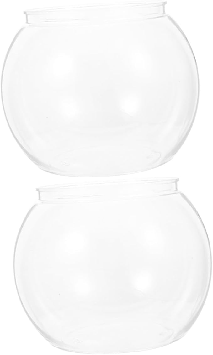 DOITOOL 2pcs Round Plastic Fish Bowls Large Desktop Aquariums for Betta and Goldfish Tabletop Adornment Office Decor