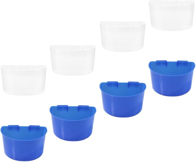 Luxshiny 8pcs Large and Blue Parrot Feeding Cups with Hanging Slot Plastic Bird Feeding and Watering Supplies for Cage Use Bird Cage Accessories for Parrots and Small