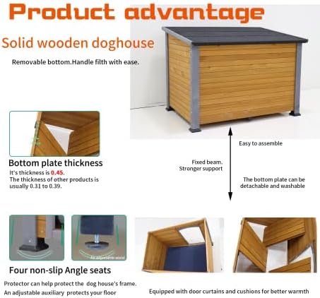 44.48" Large Dog House Winter Warm Outdoor Weatherproof Dog Houses for Large Dogs Outside Dog House Doghouse Wooden Dog Kennel