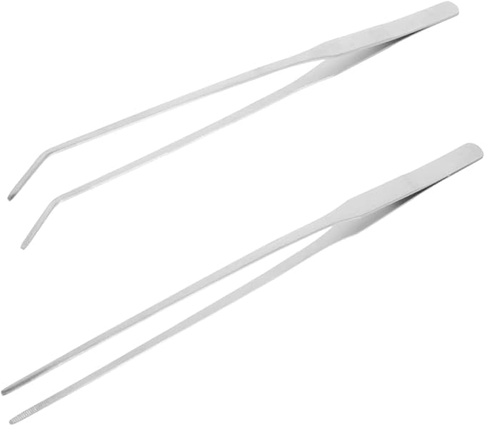 BESPORTBLE 2pcs Stainless Steel Aquarium Plants Tweezers Straight Curved Tongs for Fish Tank Maintenance Trimming Tools for Aquatic Plants Care