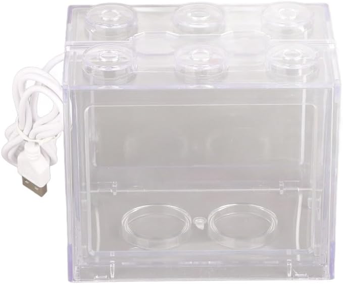 Mini USB LED Aquarium Fish Bowl Plastic Tank with White Light for Desk Tabletop Decor Energy-Saving Office Accent(Transparent)