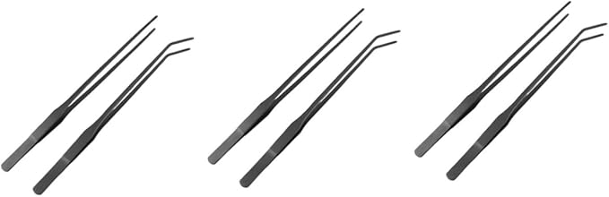 FRCOLOR 6pcs Aquatic Plant Tweezers Lengthened Stainless Steel Tongs for Fish Tank Plants Black Straight Curved Tweezers Resistant Tools for Precise Planting