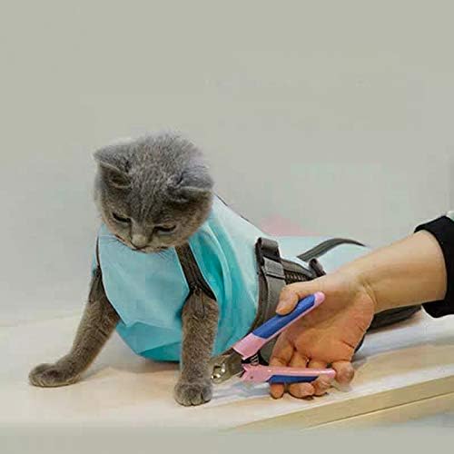 Cinf Cat Nail Clipping Cleaning Grooming Restraint Bag （Free Muzzle） No Scratching Biting for Bathing Nail Trimming Injecting Examining (Blue,M)