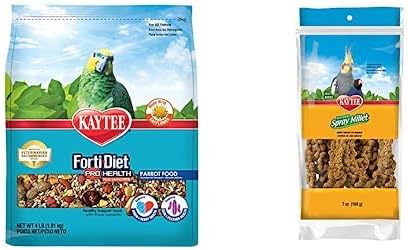 Kaytee Forti-Diet Pro Health Parrot with Safflower 4 lb Spray Millet Treat for Pet Birds, 7 Ounce Bundle