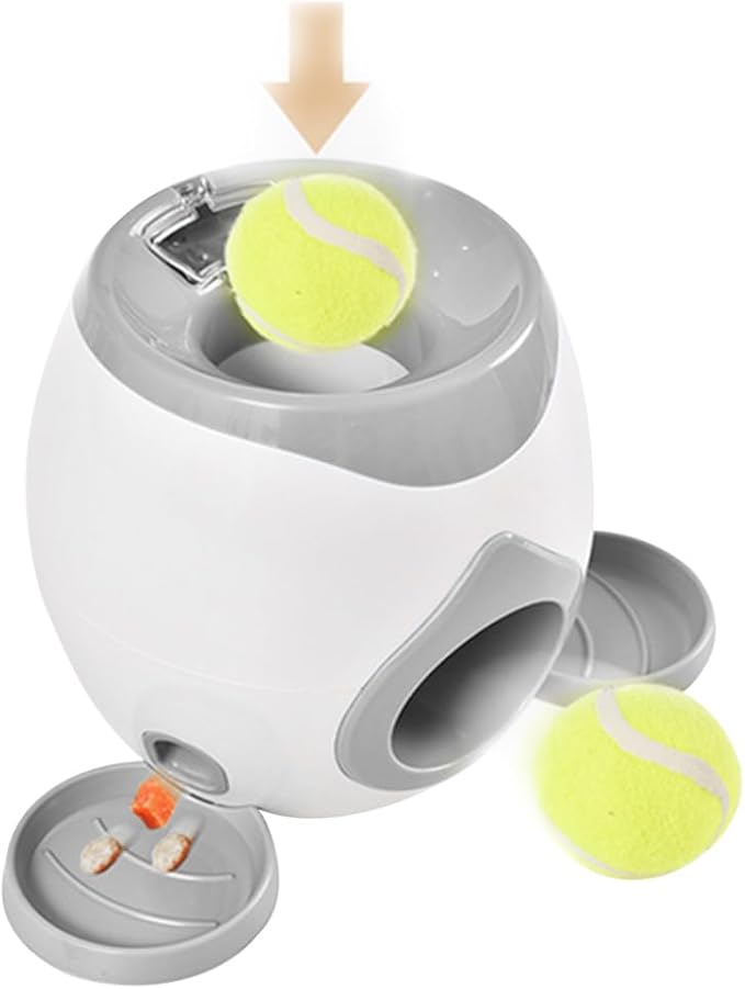 Automatic Dog Ball Launcher Dog Tennis Food Reward Machine Interactive Dogs Ball Thrower Slow Feeder for Small and Medium Dogs (Light Grey)