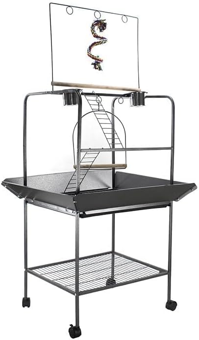 62'' Wrought Iron Birdcage with Detachable Rolling Stand & Feeder, Large Bird Cage with Secure Lock & Slide-Out Tray, Indoor Outdoor Bird Cage on Wheels,Parrot Cages for Parakeets, Pigeons, Black
