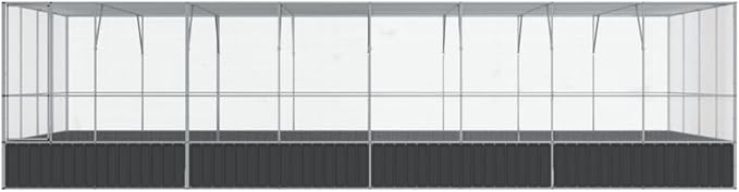 vidaXL Aviary with Extension - Large Galvanized Steel Bird Cage, Parrot/Bird Aviary, Small Animal Housing, 327.6"x163"x83.5", Lockable Door, Silver and Anthracite