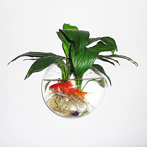 Acrylic Wall Mounted Fish Bowl, Hanging Aquarium Transparent Plastic Bubble Gold & Betta Fish Tank,Round Pot Flower Plant Vase Home Decoration (L: 295mm)