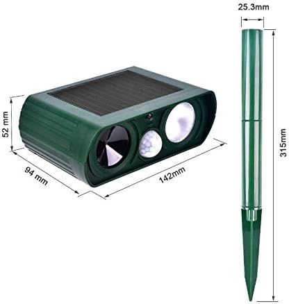 Animal Repellent Solar Powered Ultrasonic Animal Repellent Motion Sensor and Flashing Light Outdoor Weatherproof Farm Garden Lawn for Cat Dog Coyote Bird Skunk Snake Raccoon Rabbit Squirrel (1 Pack)