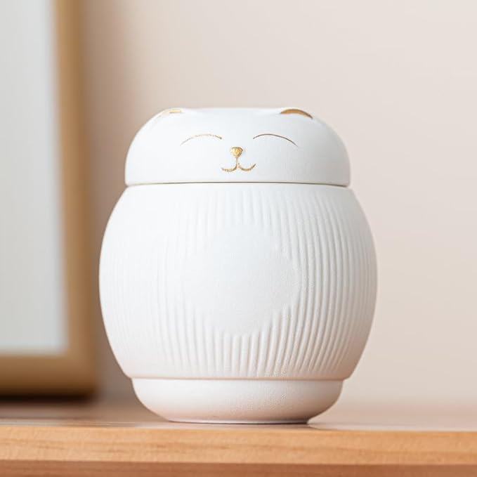 Ceramic Cat Urn for Ashes - Pet Memorial Box with Secure Lid, Cremation Keepsake for Cats (15 lbs)（White）