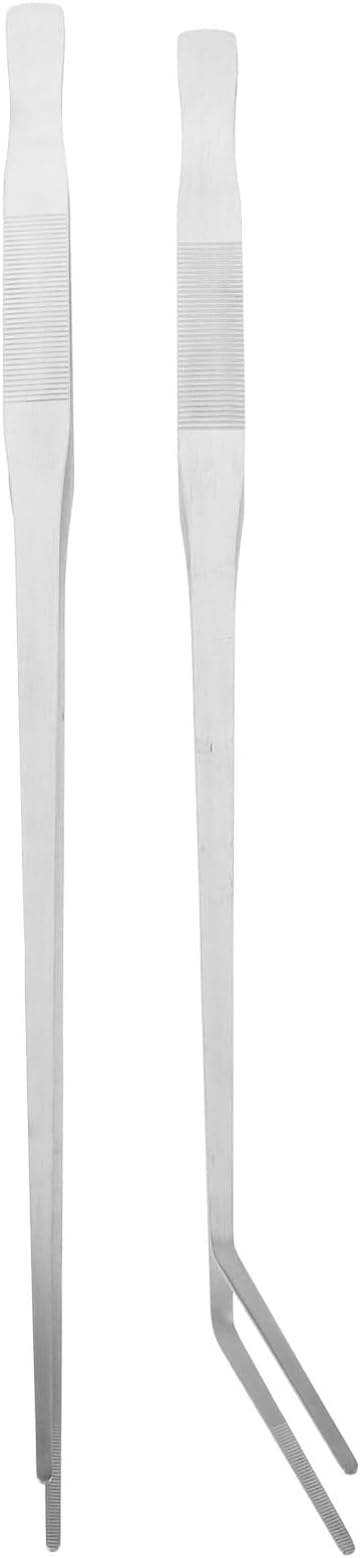 Housoutil 2pcs Extra Large Feeding Tongs for Reptiles and Fish Heavy Duty Metal Tweezers Straight Curved for Precise Handling and Feeding of Lizards Turtles and