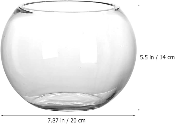Round Glass Fish Bowl Clear Desktop Aquarium for Small Fish Hydroponics Decor for Home Office Garden