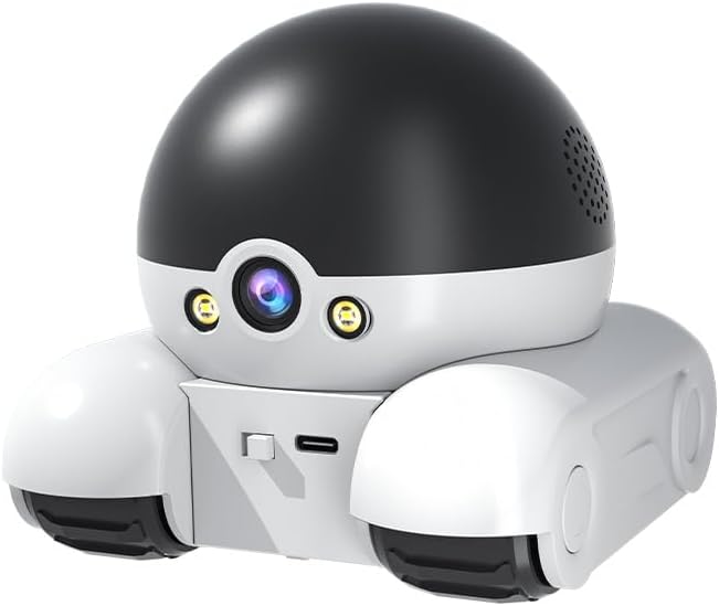 Diyeeni Mini 1080P Camera Robot, Movable Pet Cameras Indoor with Dual Lens, WiFi Home Security Camera, 2-Way Audio, Motion Detection, Phone App Control, Battery Powered