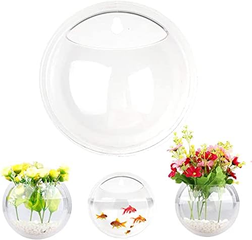 GREENWISH 2Pack 5.9'' Wall Mounted Clear Acrylic Round Fish Tank Flower Pot Vase Decoration Wall Hanging Mount Fish Bowl Fish Bubble Aquarium Decorative Plant Pot Hanging Hydroponic Pot