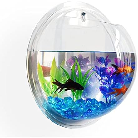 Acrylic Wall Mounted Fish Bowl, Hanging Aquarium Transparent Plastic Bubble Gold & Betta Fish Tank,Round Pot Flower Plant Vase Home Decoration (L: 295mm)