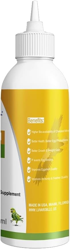 Calcium & Vitamin D3 Liquid Supplement for Birds 100ml – Poultry & Pet Birds Support for Eggs Shell Strength, Feathers & Overall Wellness