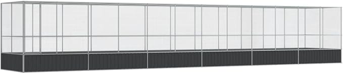 vidaXL Bird Aviary with Extension - Galvanized Steel Cage - Silver/Anthracite - 490.6"x81.5"x83.5" - Birds/Small Animals/Rabbits/Ducks