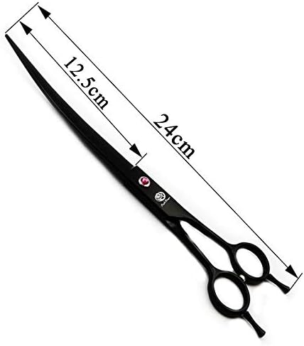 Purple Dragon 9.0" Black Twin Tails Upward Curved Blade Pet Grooming Scissors Dog Hair Cutting Shears with Bag for Professional Left Handed or Right Hand Pet Grooomer (Black Upward Curved)