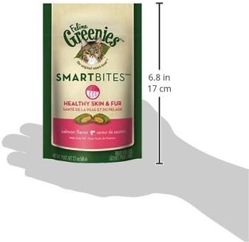 Greenies Feline SMARTBITES Skin & Fur Salmon 2.1oz - Six (6) Packages