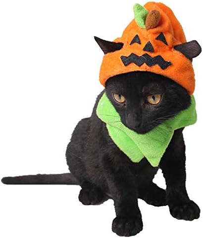Idepet Cat Costume Pumpkin Hat for Cats, Adjustable Halloween Cap Hat Cute Pumpkin Cloak Outfits for Kittens Puppies