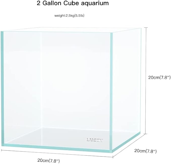 Small Nano Tall Rimless Tank, Glass Fish Tank, Betta Tank (2 Gallon 7.8x7.8x7.8inch/20x20x20cm)