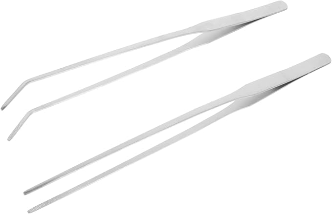Mipcase 2pcs Stainless Steel Aquarium Plant Tweezers Curved and Straight Design for Easy Aquatic Pruning and Water Planting Fish Tanks