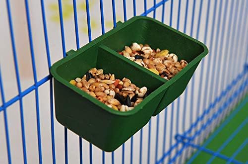 Bird Seed Food Feeding Cups Plastic Hanging Bowl for Poultry Parrot Pigeon Parakeet Budgie Cage (3.93inch-2 in 1)